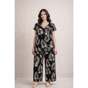 J.Jill Wearever Collection Lounge Set Women XS Black Tropical Palm
